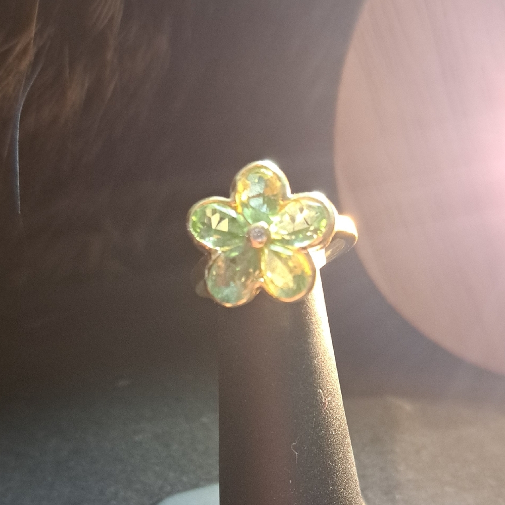Gold and Green Spice & Diamond Flower Ring
